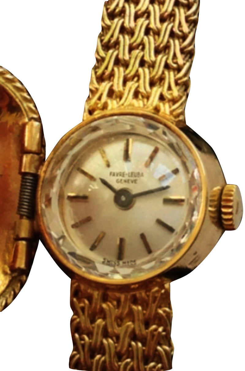 1960s Favre-Leuba Lady's Yellow Gold Diamond and Emerald Bracelet Watc ...