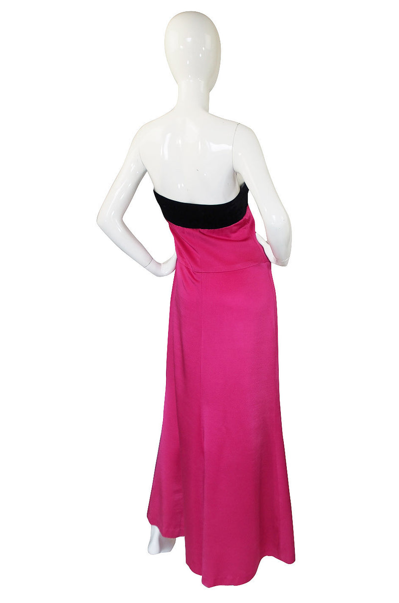 1970s YSL Shocking Pink Strapless Gown