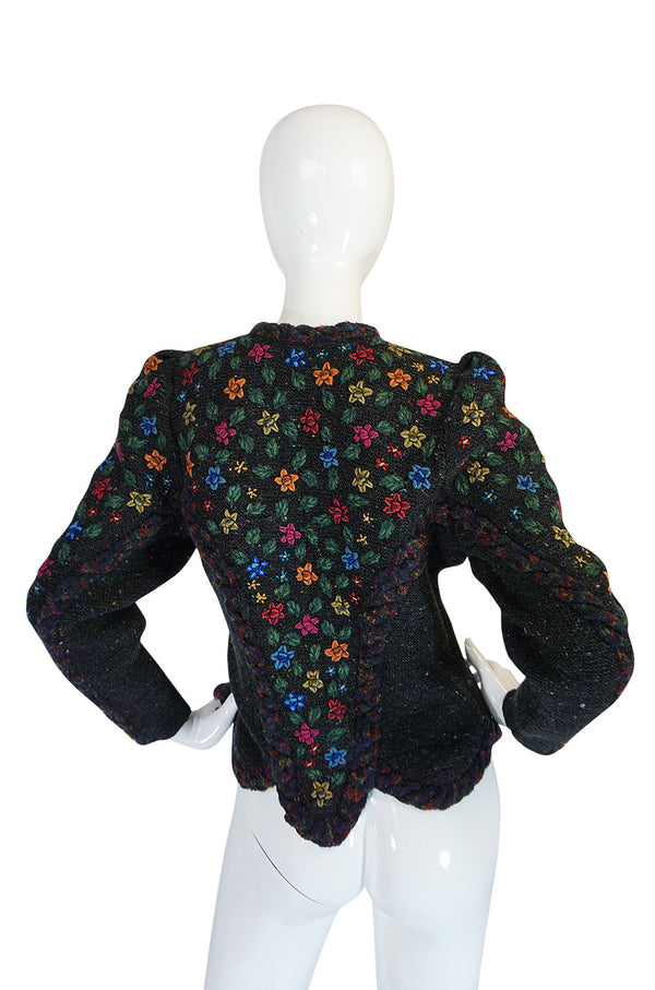 Darling 1970s Hand Knit Multi-Color Floral Sweater