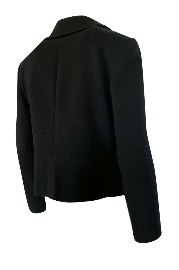 1970s Tricosa France Cropped Black Jacket w Pointed Collar Gold Buttons