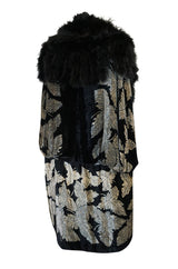 Extraordinary 1920s Evening Velvet & Feather Flapper Coat Cape