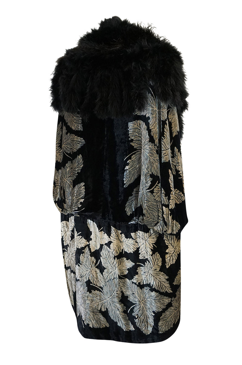Extraordinary 1920s Evening Velvet & Feather Flapper Coat Cape
