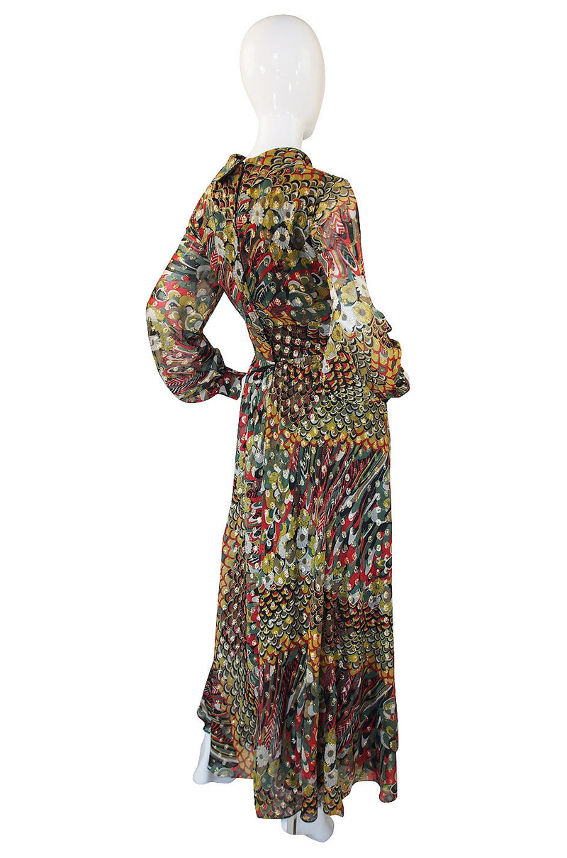 1960s Oscar de la Renta attr. Peacock Maxi Dress