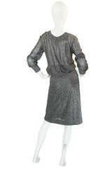 1960s Gunn Trigere Silver Metallic Knit Top & Skirt Set