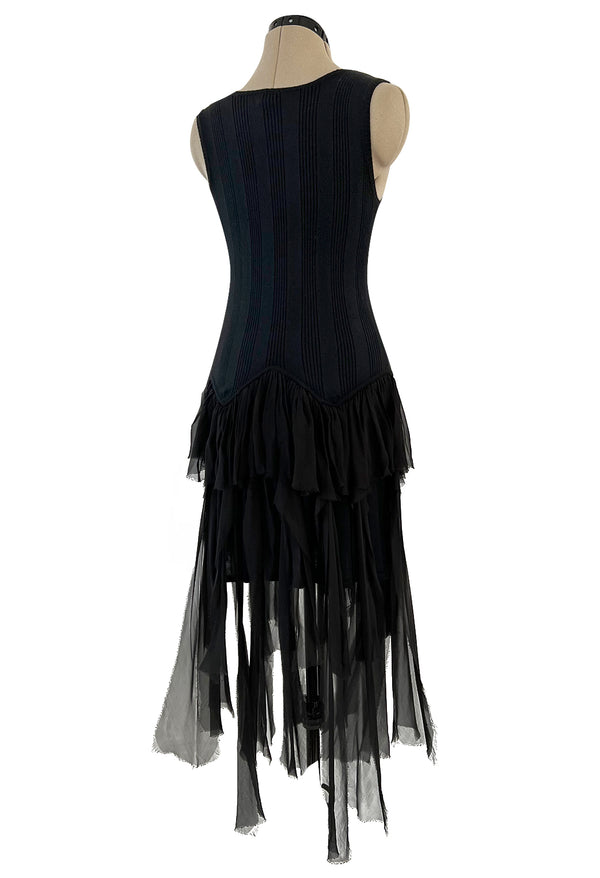 Cruise 2002 Chanel by Karl Lagerfel Cashmere Knit Dress w Silk Chiffon Ribbon Skirt