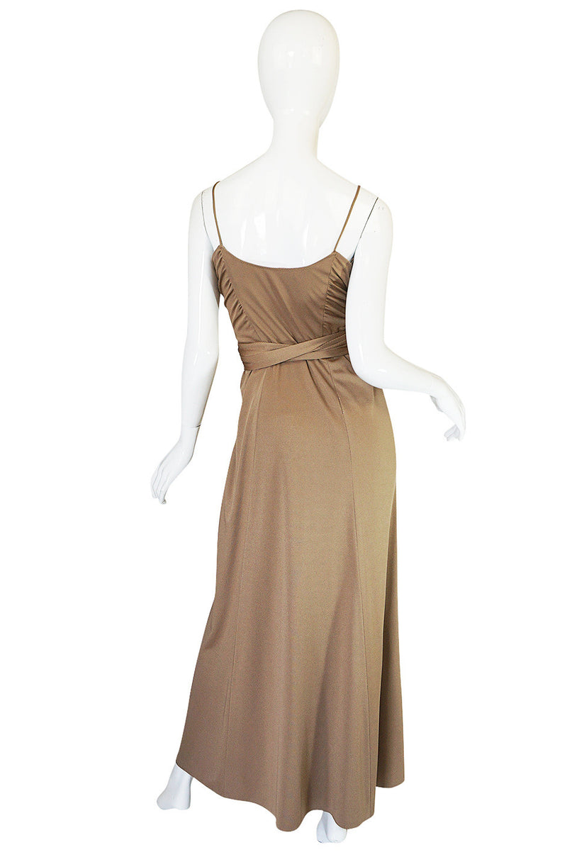 1970s Stephen Burrows Slinky Taupe Jersey Wrap Dress Shrimpton Couture 1970s Stephen Burrows Slinky Taupe Jersey Wrap Dress Shrimpton Couture
