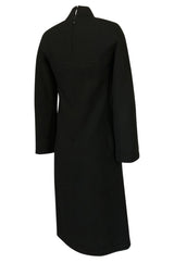 1960s Pierre Cardin Chic Sculpted Black Wool Button Detail Dress
