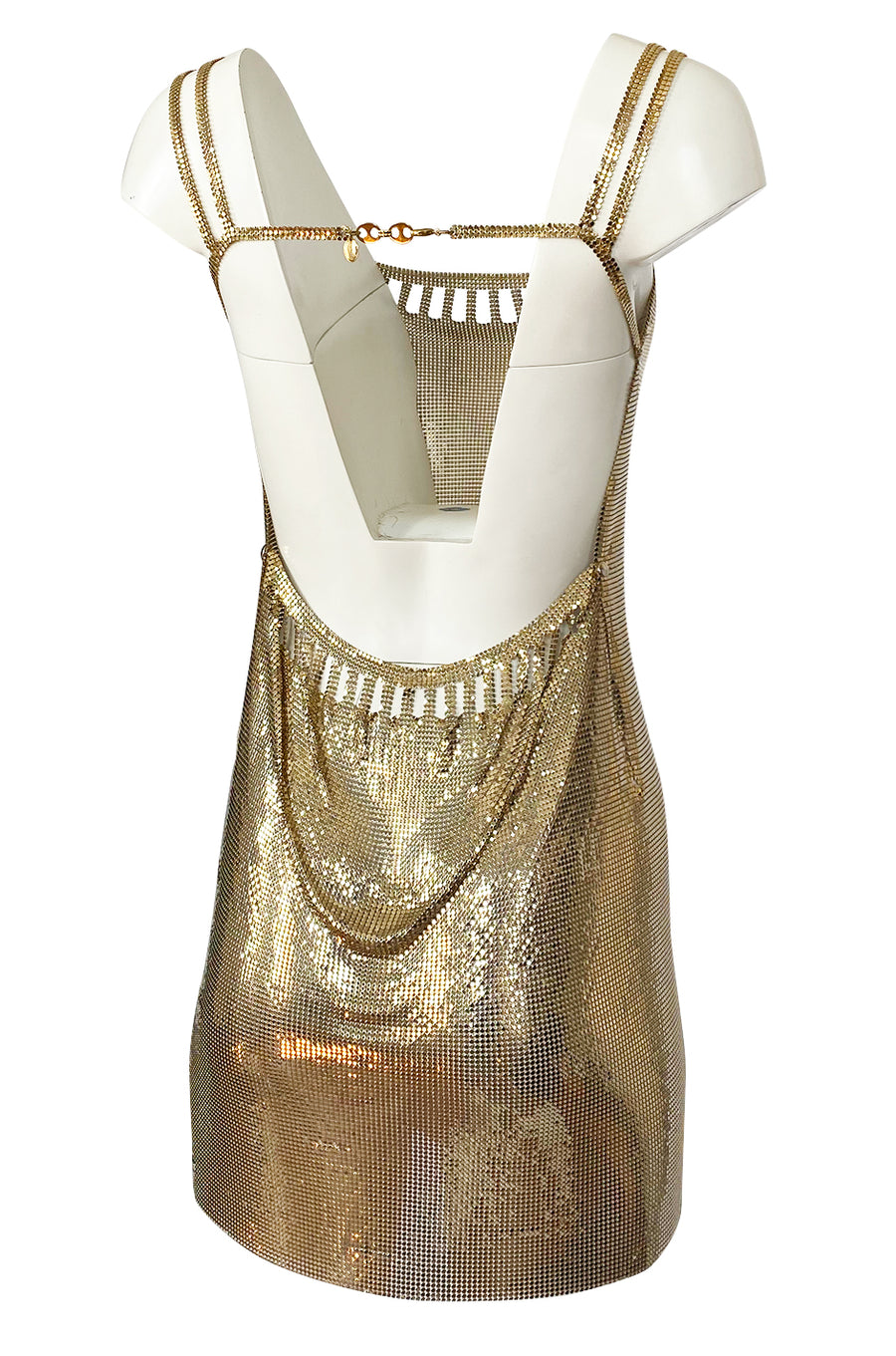 knee length dresses for ladies 1998 Gianni Versace Couture Documented Runway Gold Metal Mesh Hourglass  Dress main image 0
