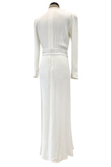 Gorgeous 1930s Off White Moss Crepe Dress w Hand Beaded 'Belt' Detailing