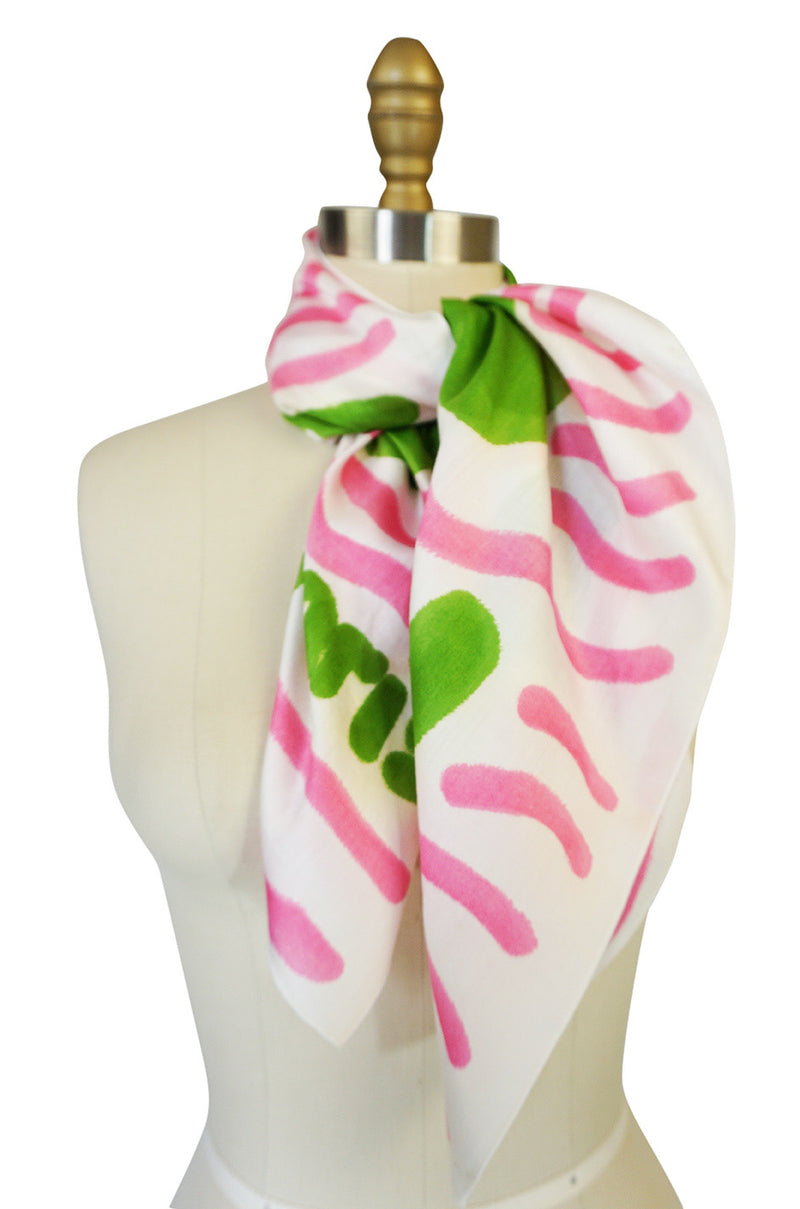 c1970 Hand Painted Print Courreges Cotton Scarf