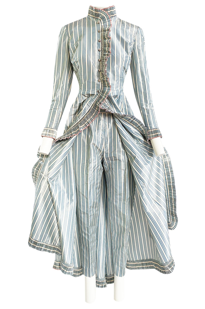 1998 Balmain by Oscar de la Renta Haute Couture Striped Silk Evening Coat Dress & Pant Set