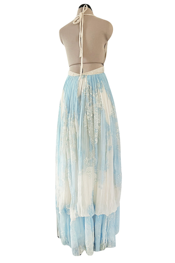 Spectacular Spring 2007 Roberto Cavalli Runway Pale Turquoise Blue Silk Gauze Backless Dress