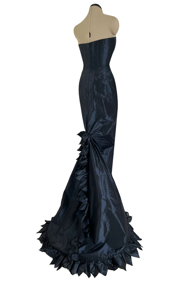Spring 1999 Oscar de la Renta Strapless Silk Taffeta Dress w Elaborate Back Skirt