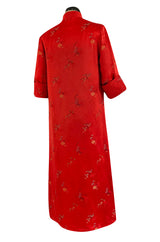Gorgeous 1950s Red Silk Embroidered Asian Evening Coat w Top Stitched Cuffs & Collar