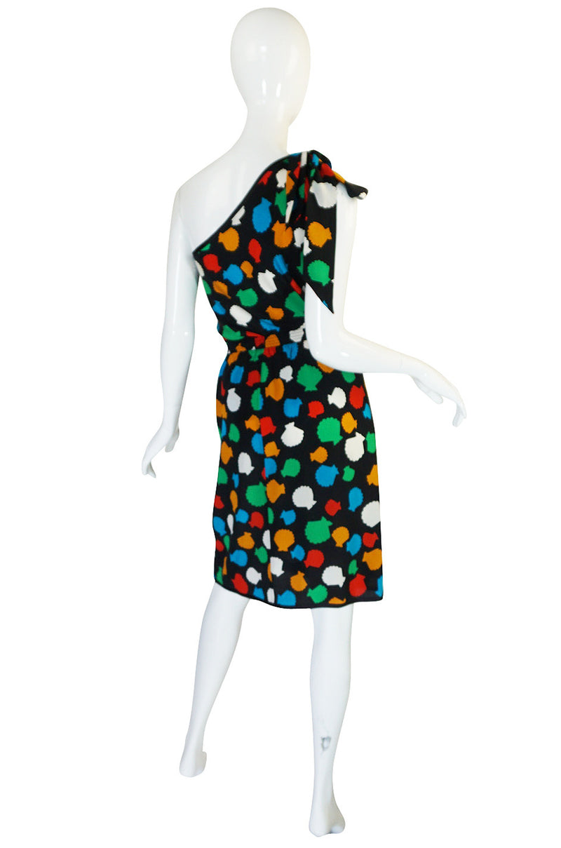 1970s One Shoulder Yves Saint Laurent Silk Dress Set