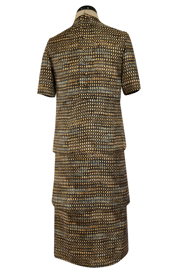Elegant 1960s Madame Gres Haute Couture Printed & Tiered Silk Day Dress