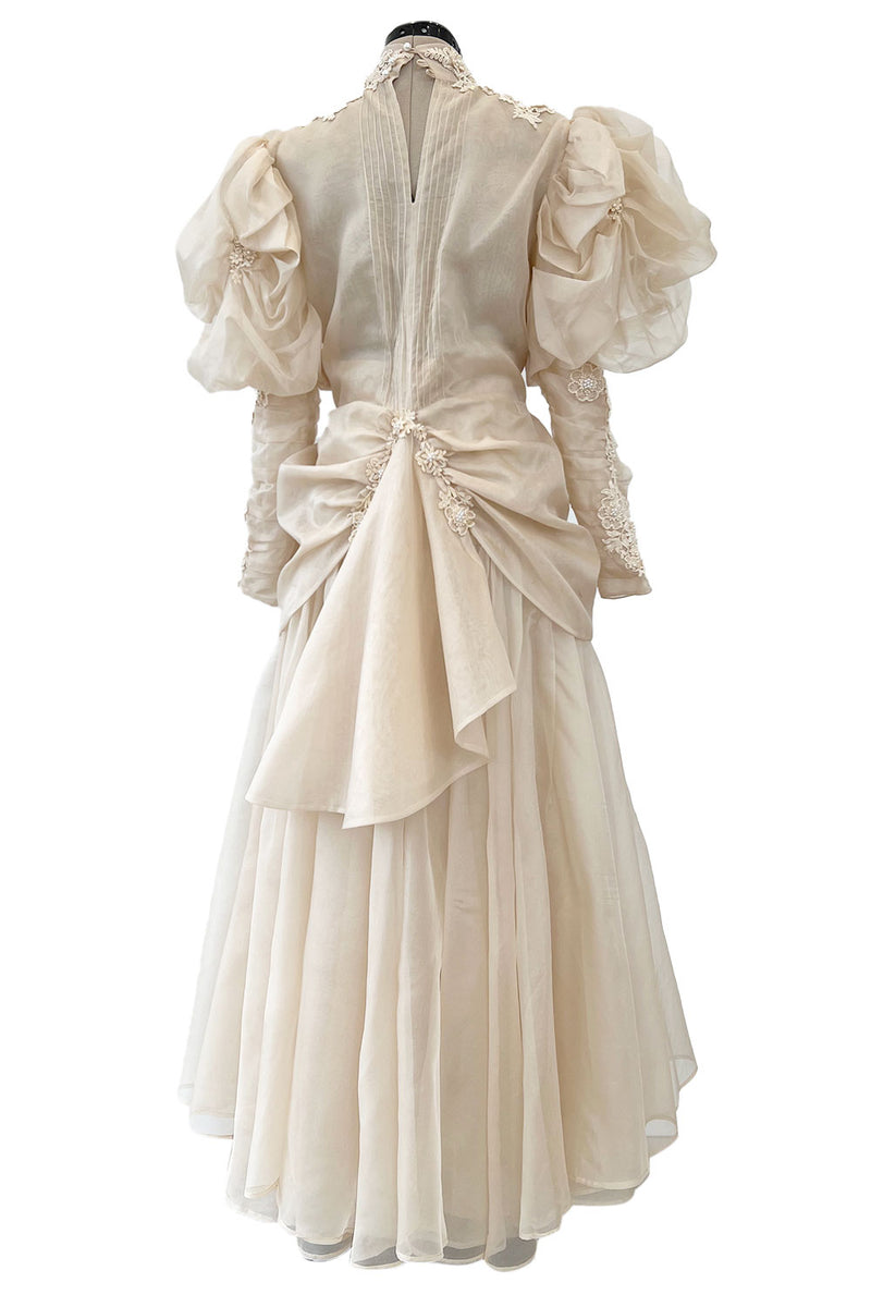 Late 1980s Capriccio Victorian Inspired Ecru Ivory Colour Silk Organza Dress Set