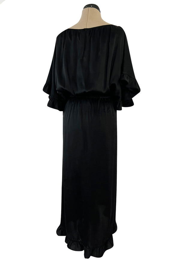Perfect 1980s Galanos Easy to Wear Little Black Silk Dress w Cape Cut Sleeves