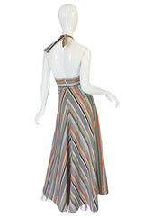 1970s Backless Cotton Striped Halter Top Maxi Sun Dress