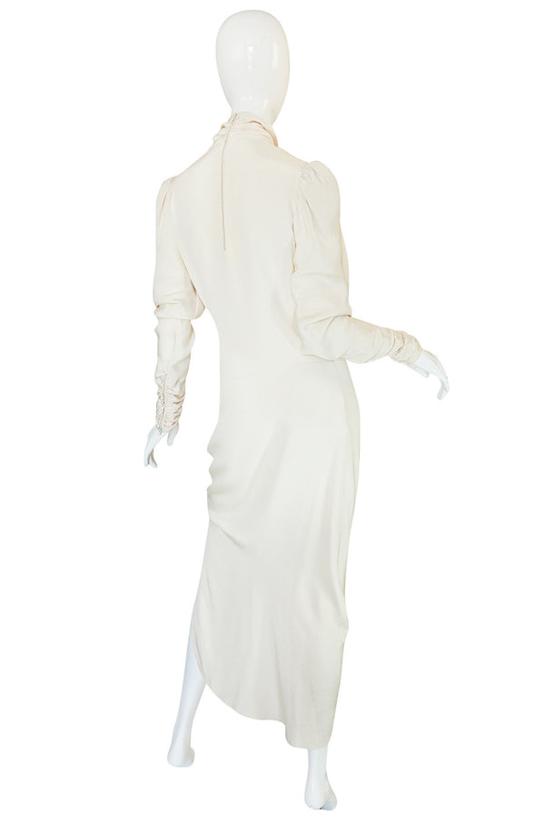1980s Ivory Silk Dress with Couture Level Finishes