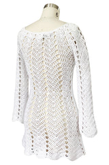 1970s Cobbler Open Weave White Cotton Knit Mini Dress or Tunic
