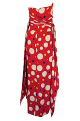 Documented 1983 Valentino Dotted Red Silk Strapless Dress