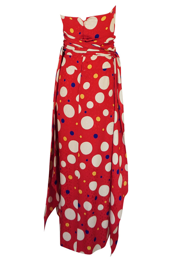 Documented 1983 Valentino Dotted Red Silk Strapless Dress