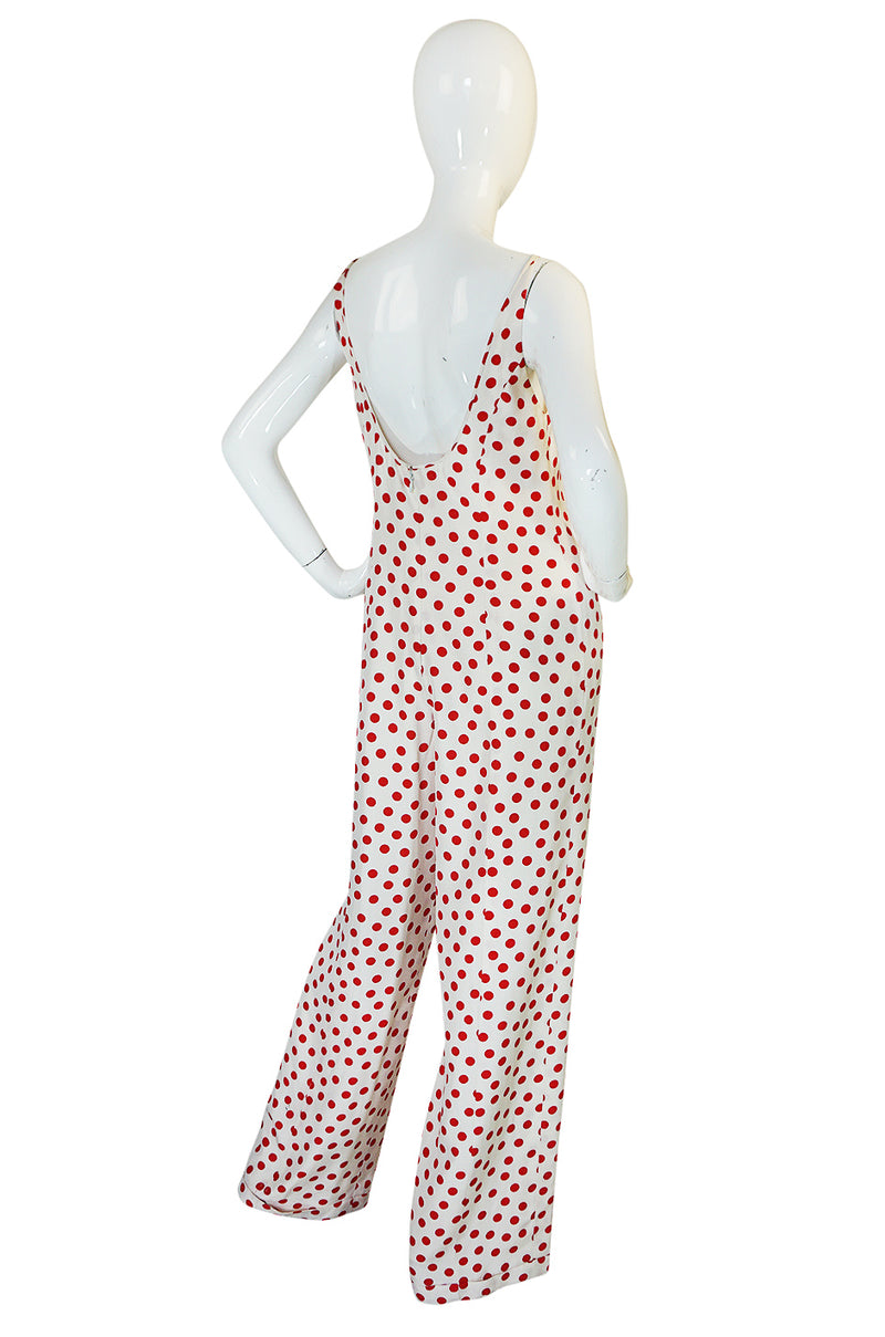 Fun 1970s James Galanos Red & White Dotted Jumpsuit