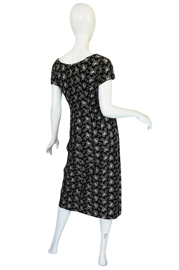Late 1940s Hand Embroidered Black Velvet Fitted Dress
