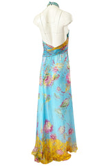 Spring 2004 Valentino Runway Pale Turquoise Silk Chiffin Print Dress