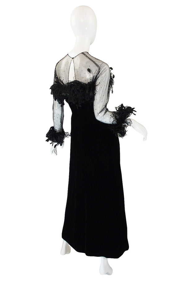 1970s Velvet & Feather Givenchy Gown
