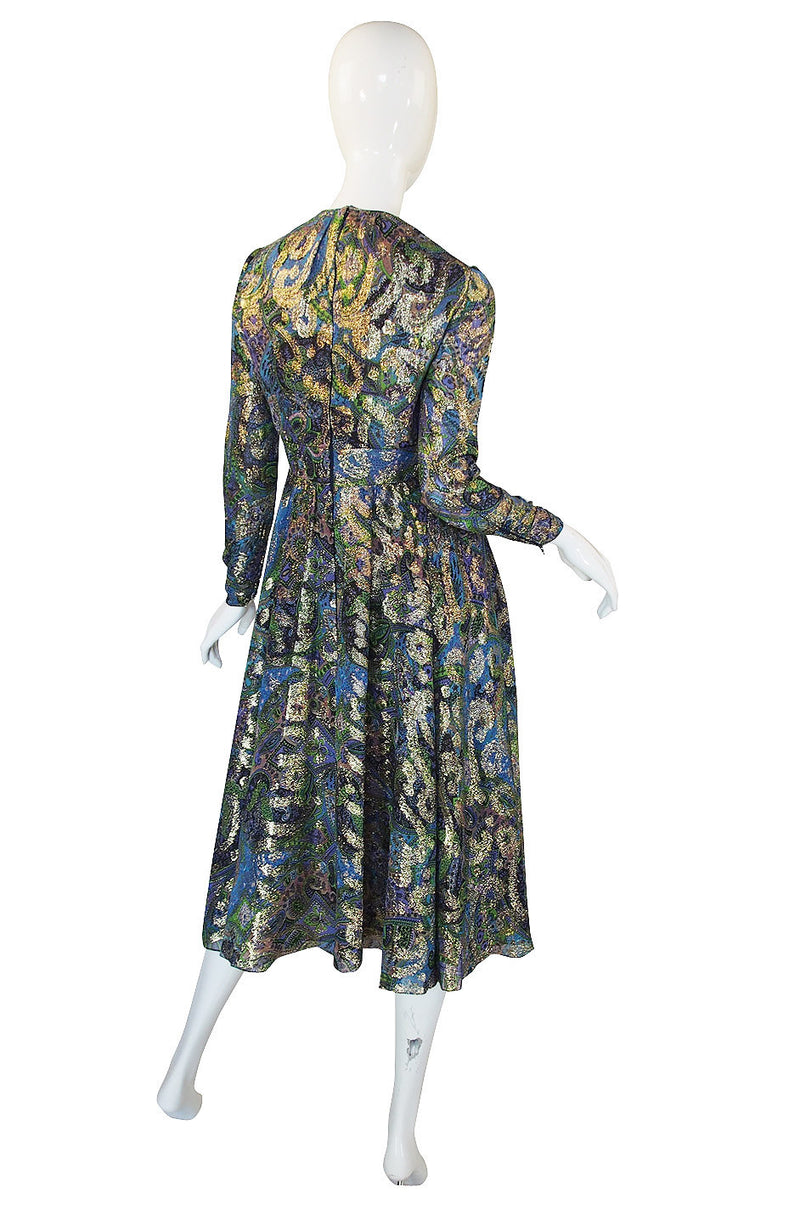 1960s Metallic Thread Keyhole Dress