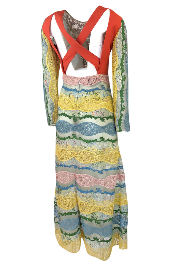 Resort 2016 Valentino Lace, Silk and Cotton Backless Patchwork Dress