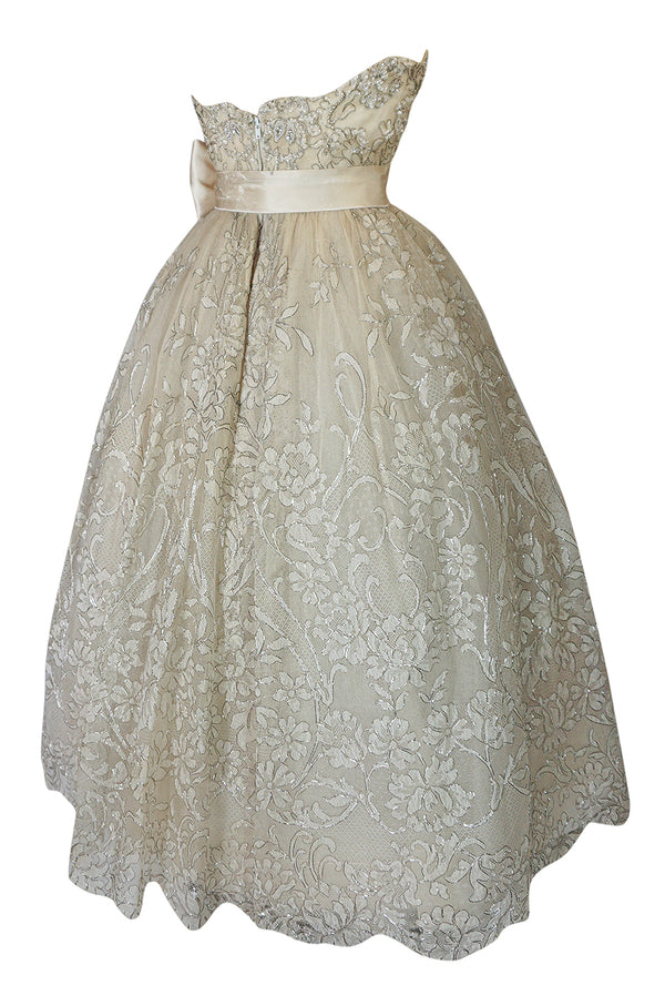 Spring 1959 Christian Dior Haute Couture Ivory & Silver Lace Dress