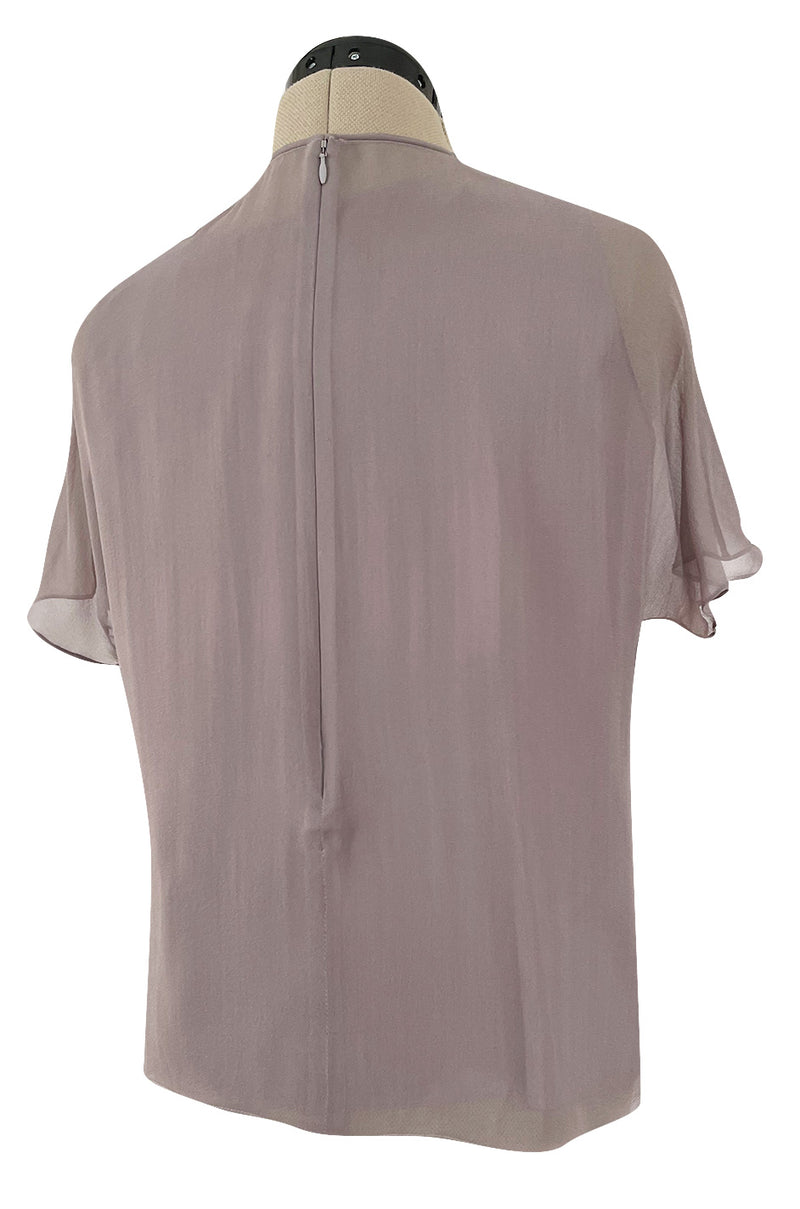 Wonderful Upcycled Vintage Silk Chiffon Top in Lavender w Hand Applied 1920s Detailing