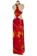 Important & Rare Spring 1966 Madame Gres Printed Silk Chiffon Cut Out Dress