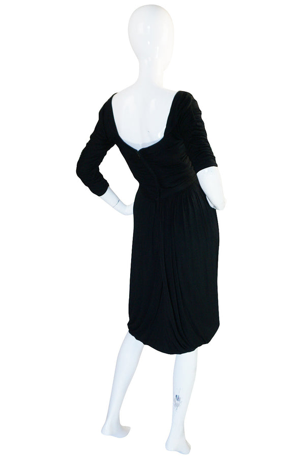 1940s Ceil Chapman Attr. Black Jersey Draped Dress