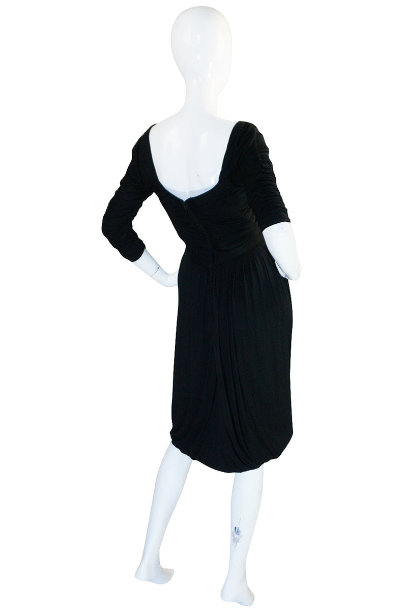 1940s Ceil Chapman Attr. Black Jersey Draped Dress