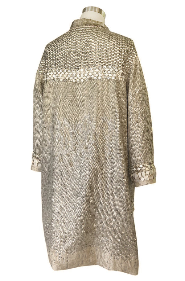 c.2004 Blumarine Elaborate Silver Metal Sequins, Disc, Shell & Bead Silk Jacket