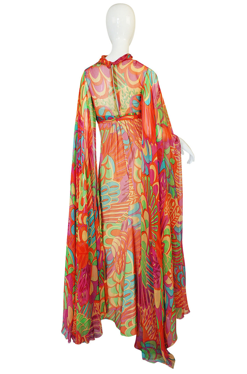 1970s Saks Floor Length Sleeve Silk Dress