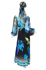 1970s Leonard Silk Chiffon & Jersey Caftan Dress