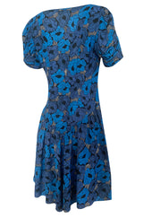 Resort 2012 Yves Saint Laurent Tie Front Blue Print Crepe Dress