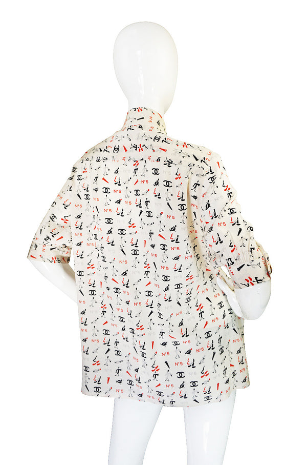 1990s Iconic Chanel No 5 Printed Silk Top