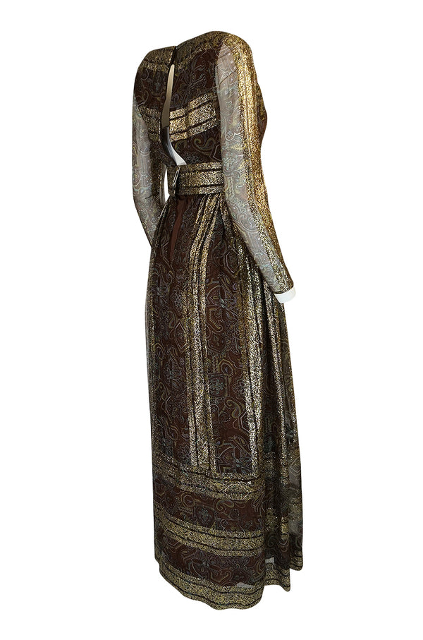 c1968 Christian Dior Demi-Couture Gold & Printed Silk Dress