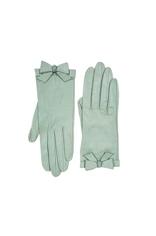 1980s Pale Mint Green Chanel Gloves With Bows Sz 7