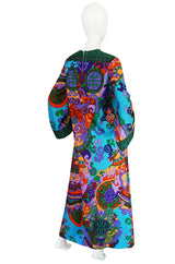 1960s Vivid Bright Printed British Colony Caftan Dress