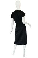 1950s Luis Estevez Black Silk Front Plunge Dress