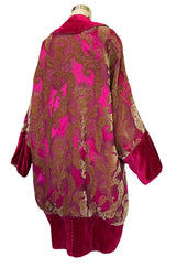 Late Teens Early 1920s Hot Pink Gold Cut Velvet Silk Brocade Flapper Coat