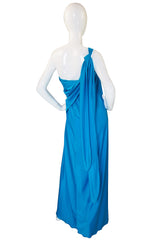 1970s Vivid Blue Multi Tie Jersey Maxi Dress