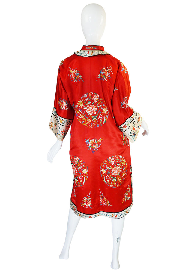 1950s Red Silk Embroidered Asian Evening Coat